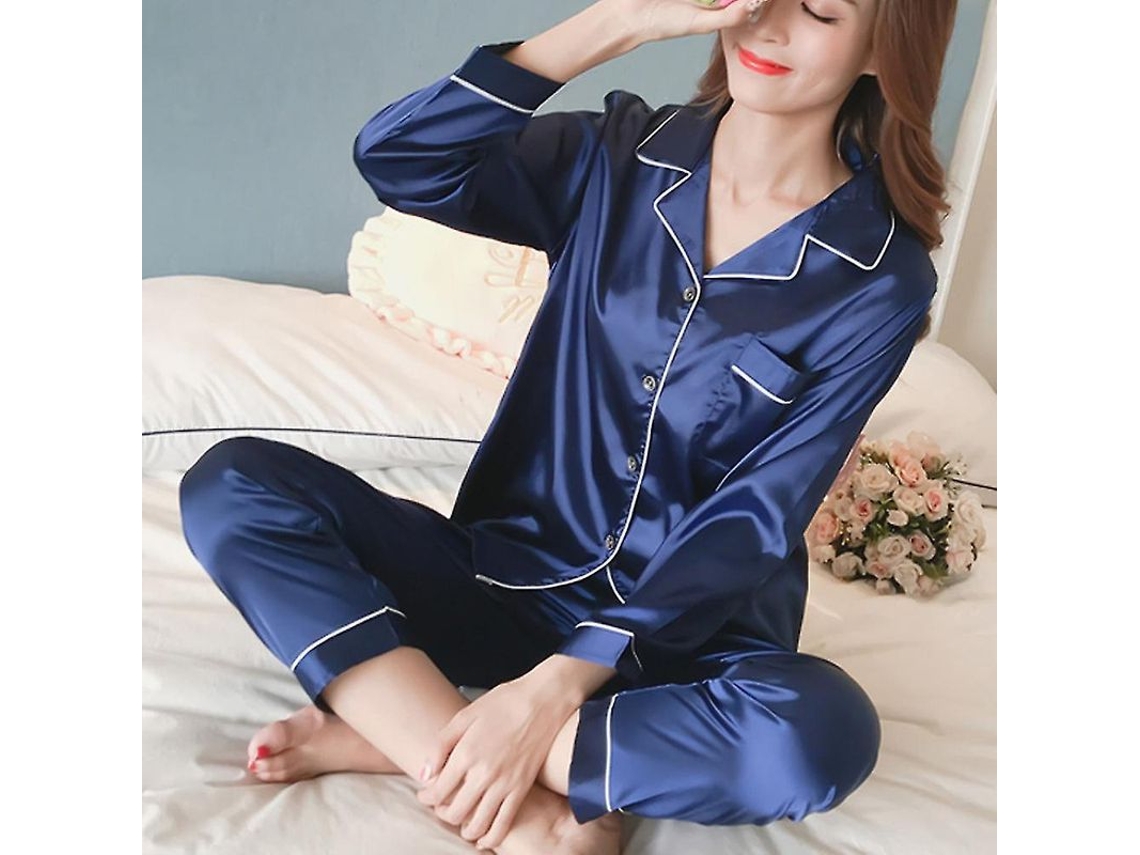 2026-pijama De Seda Satinada Para Mujer Con Mangas Largas Conjunto De Pijamas De Noche