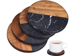 Posavasos Redondos Madera Mármol Piezas), Elegantes Aislantes Para Bebidas, Decoración Rústica