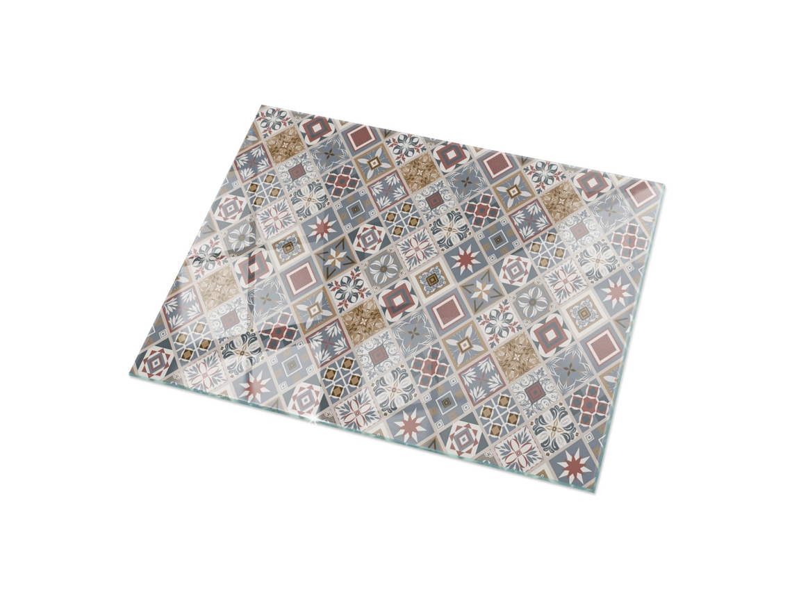 Tablero De Vidrio Rectangular Espelharte (120x80 Cm - Patrón De Mosaico Con Adornos - Gris)