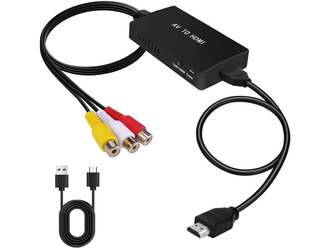 Adaptador convertidor RCA AV compuesto CVBS a HDMI 1080p compatible con PS2, Xbox, SNES, N64, VHS/VCR, DVD PAL/NTSC, Plug & Play Yizhood