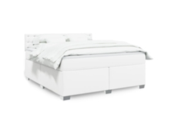 Cama Box Spring Con Colchón Cuero Sintético Blanco 180x200 Cm
