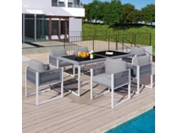 Juego de Comedor de Jardín para 6 Personas 6 Sillas 1 Mesa Estructura de Hierro Galvanizado en Tela Desmontable y Lavable Estilo Gris