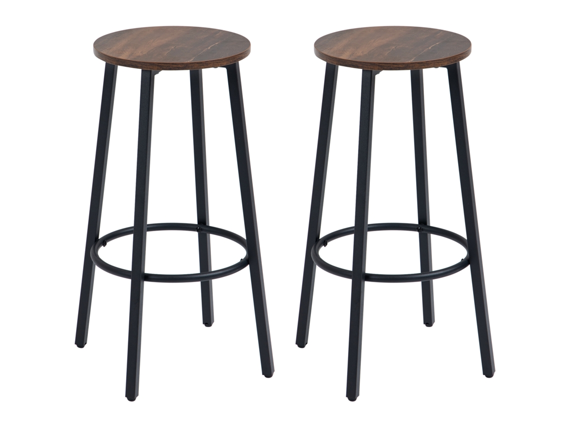 Juego de 2 Taburetes de Cocina con Reposapiés, Diseño Industrial, Estructura de Metal, para Comedor, Soporta Hasta 120 Kg.