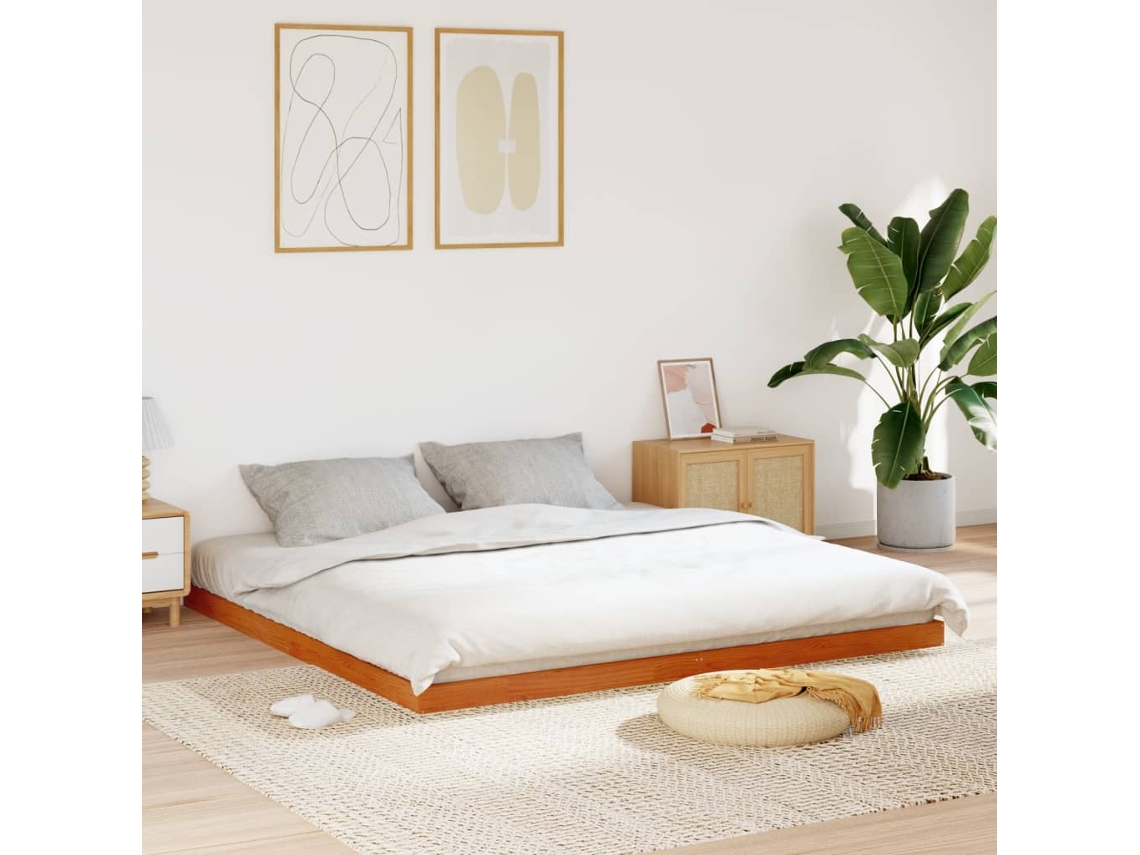 Cama Sin Colchón Madera Maciza De Pino Marrón Cera 200x200 Cm