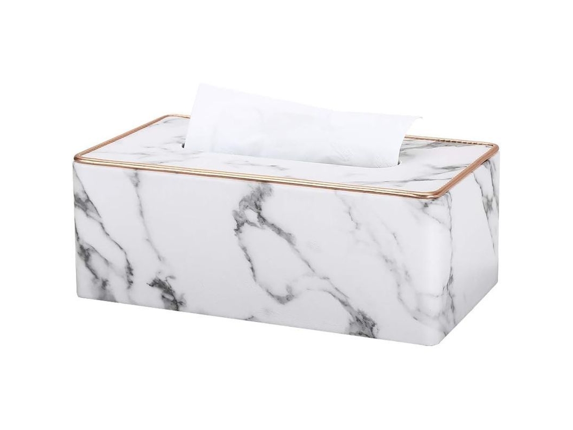 Caja Rectangular De Cuero Para Papel Higiénico (con Estampado De Mármol Gris)