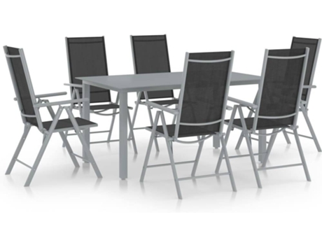 Conjunto 7 de comedor para jardín VIDAXL aluminio plata y negro