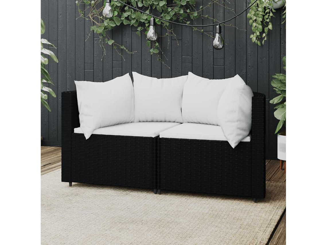 Sofás esquineros de jardín de dos piezas con cojines de DKD Home Decor en ratán negro