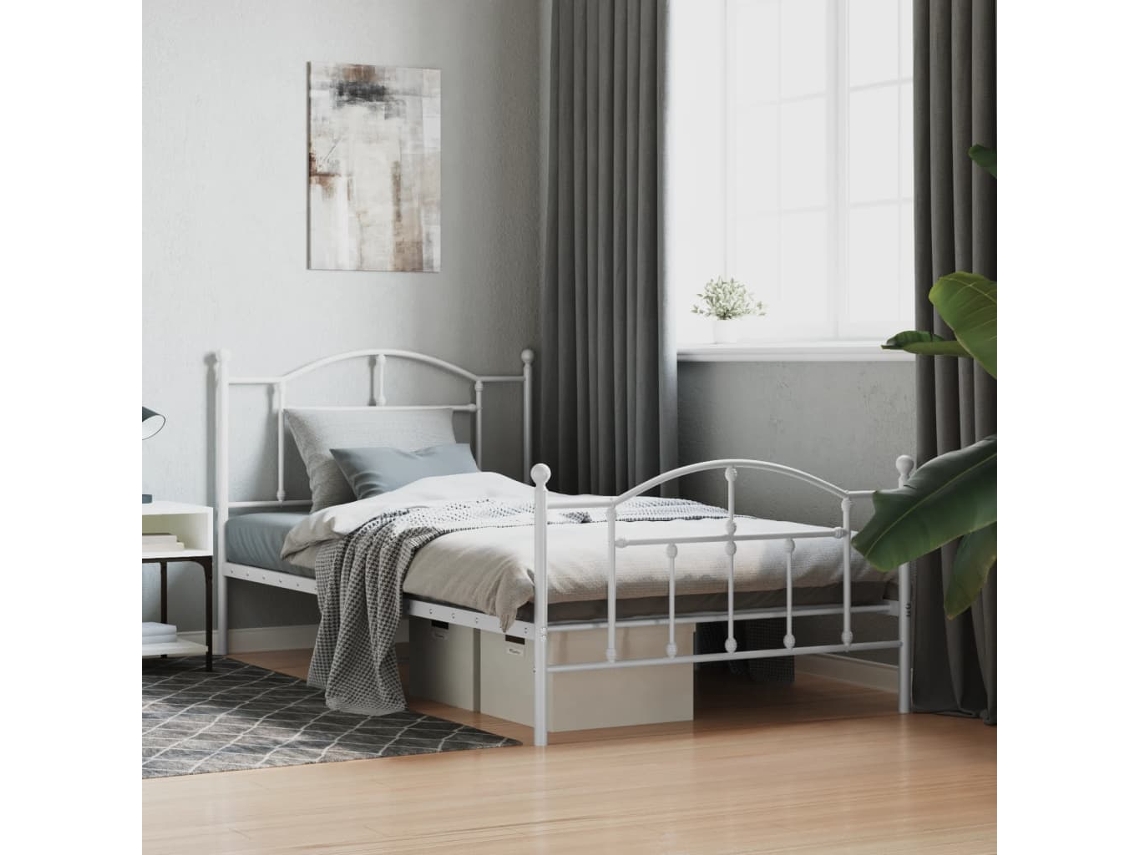 Estructura Cama Sin Colchón Con Estribo Metal Blanco 107x203 Cm