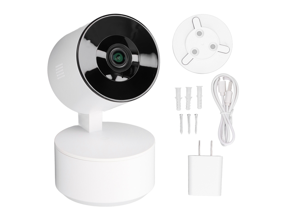 Cámara de seguridad inteligente Wi-Fi 1080p con visión nocturna y rotación.