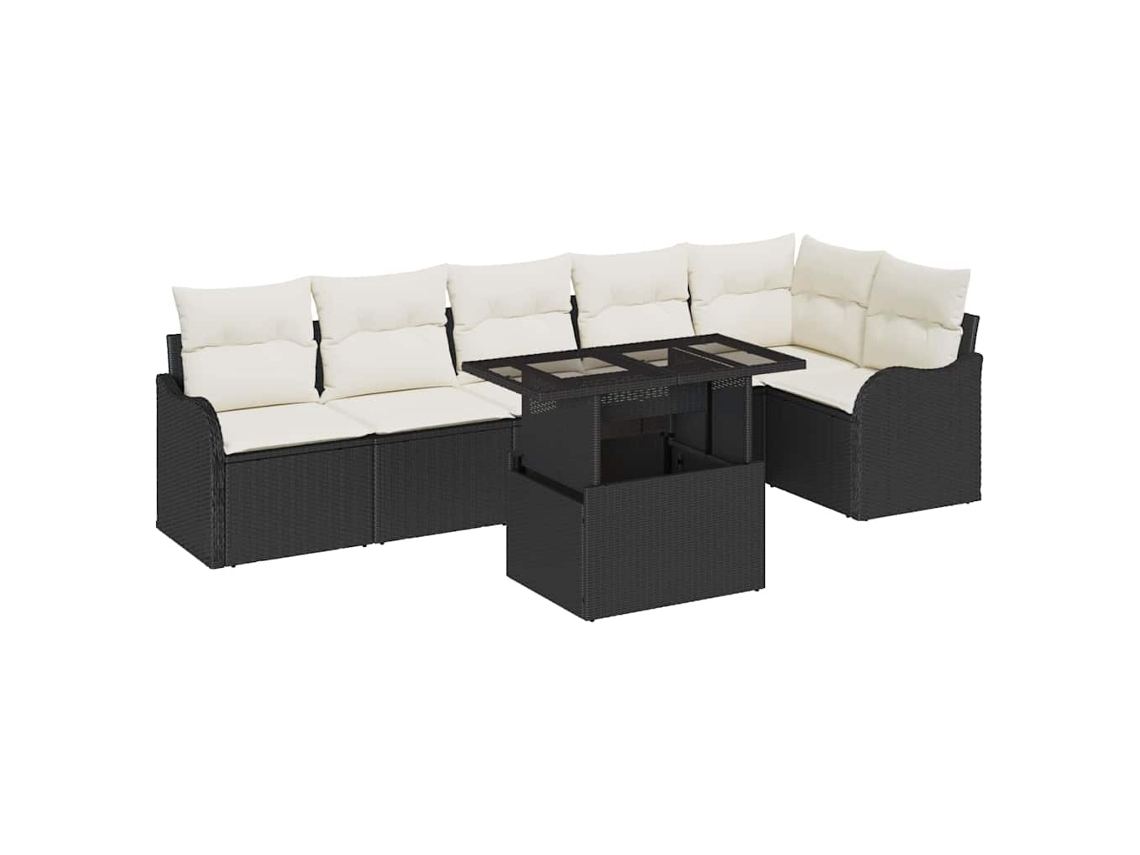 Maison Exclusive - Conjunto De Sofá De Jardín 7 Pcs Negro Rattan De Poliéster