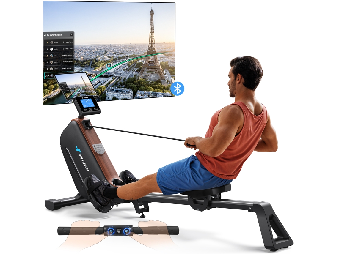 Remo Electromagnético MERACH, 16 Niveles, APP Conectado, BLUETOOTH, Pantalla LED, 150kg, Asiento Regulable, Plegable, Entrenamiento Completo