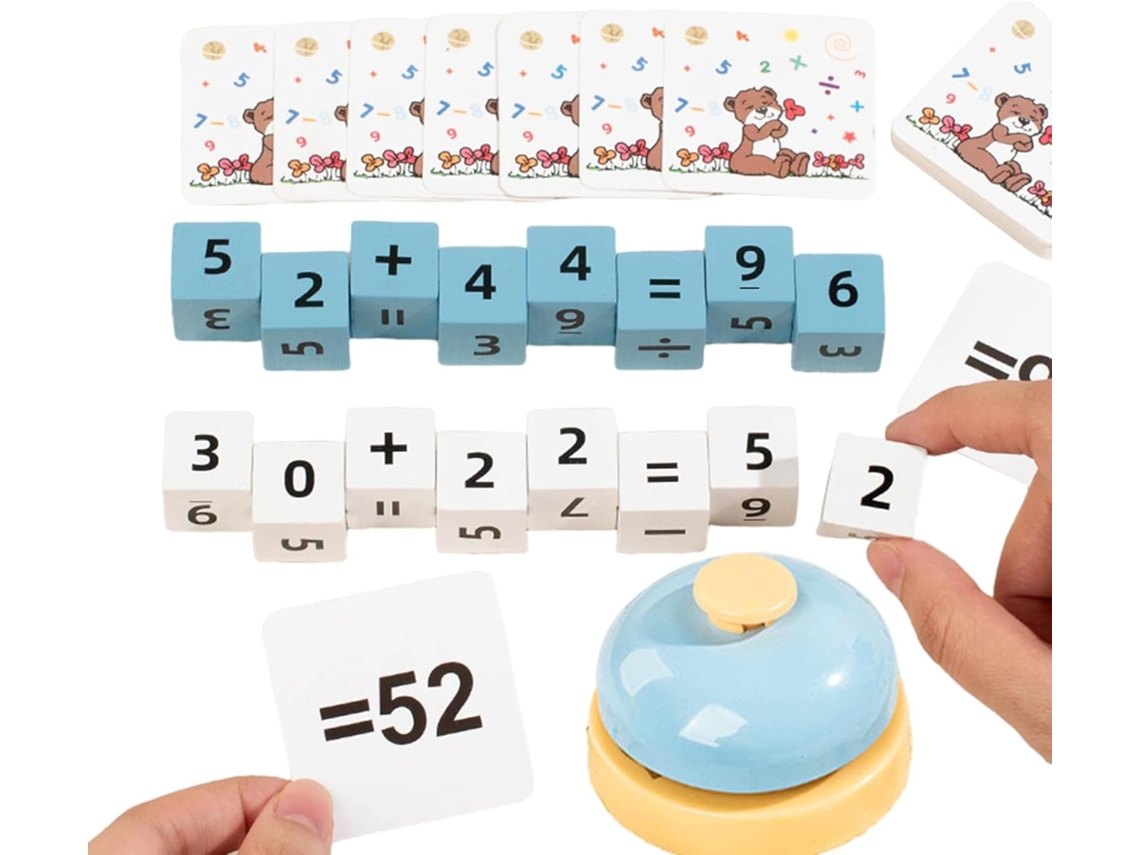 Juguetes digitales, bloques numéricos de madera educativos, juego de mesa de matemáticas y tarjetas de memoria.