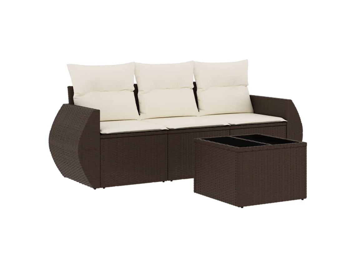 Conjunto de 4 sofás de jardín con cojines, mimbre, patas marrones, MAISON EXCLUSIVE (4 piezas)
