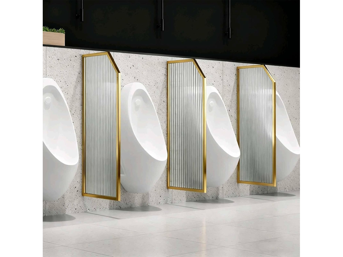 Urinario De Pared Dorado - Juego De 2 Mamparas De Vidrio Templado Para Baño, Hotel Y