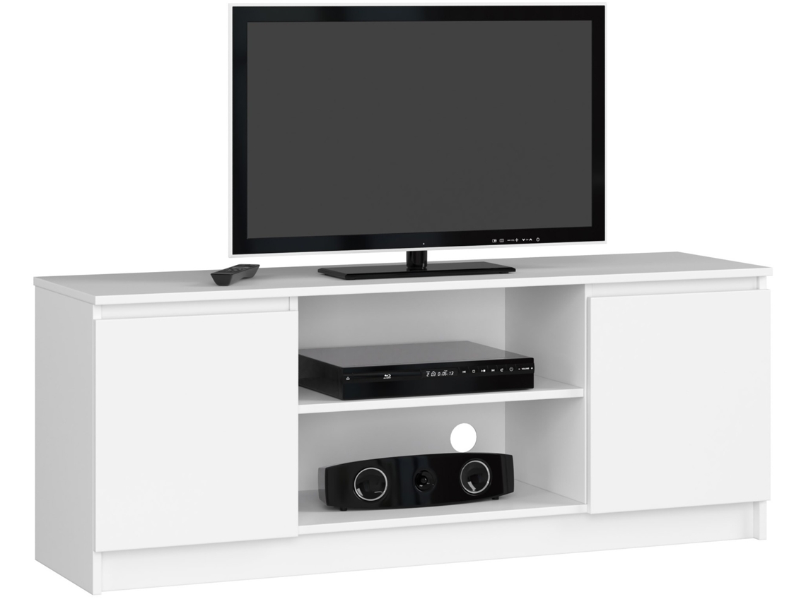 Mueble De Tv Akord Blanco 140 Cm 2 Puertas Frente En Color Blanco 2 Estantes 140x40x55 Cm
