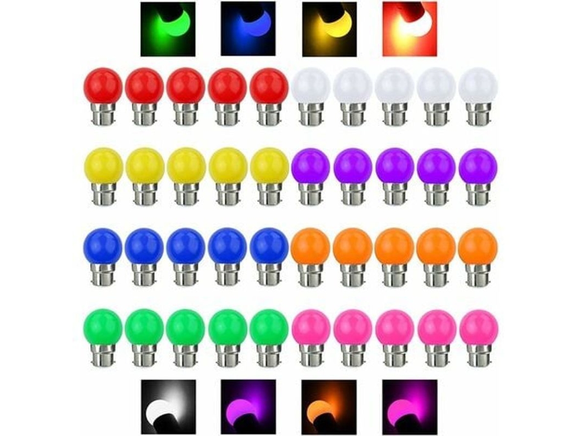 Bombilla Led Multicolor De 3w 220v/50hz Con Base E27 - Paquete De 40 Bombillas Multicolor