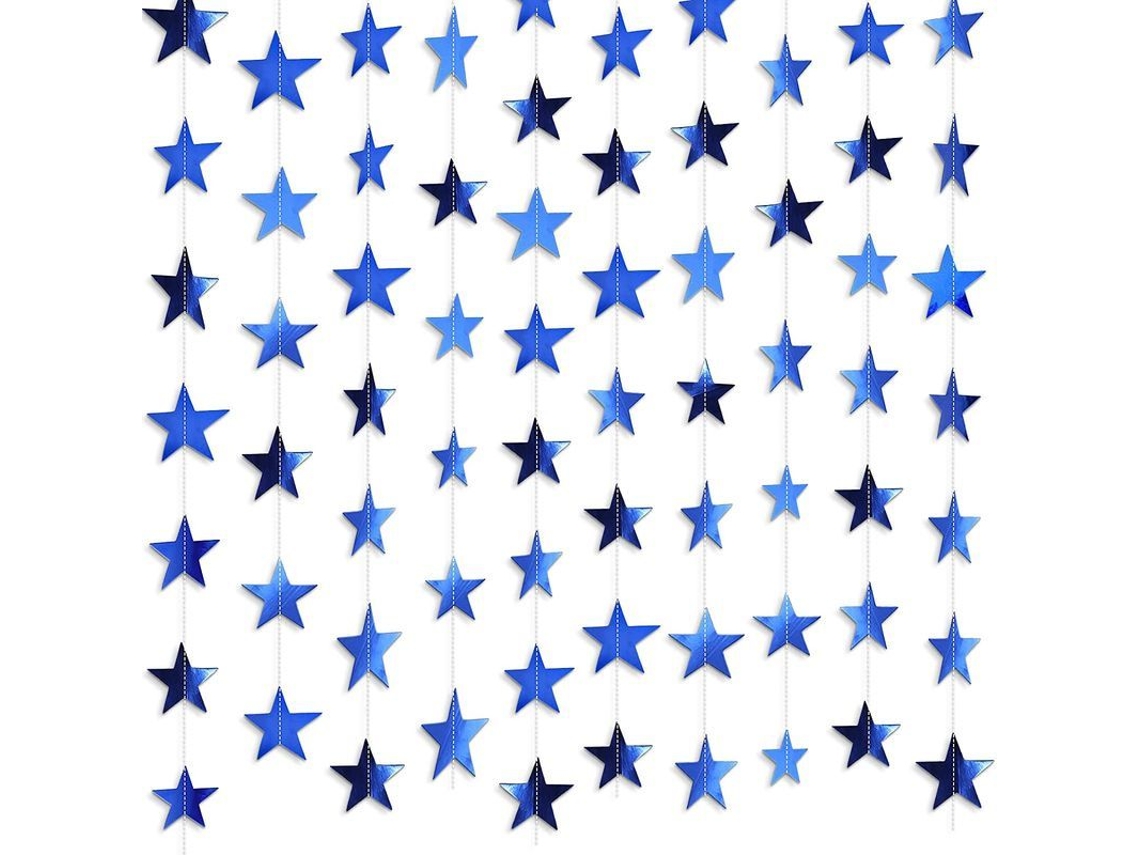 Guirnalda De Estrellas Azules De 40 Metros Para Decoración De Fiestas Con Papel Brillante, Banderín Temático Estrellas