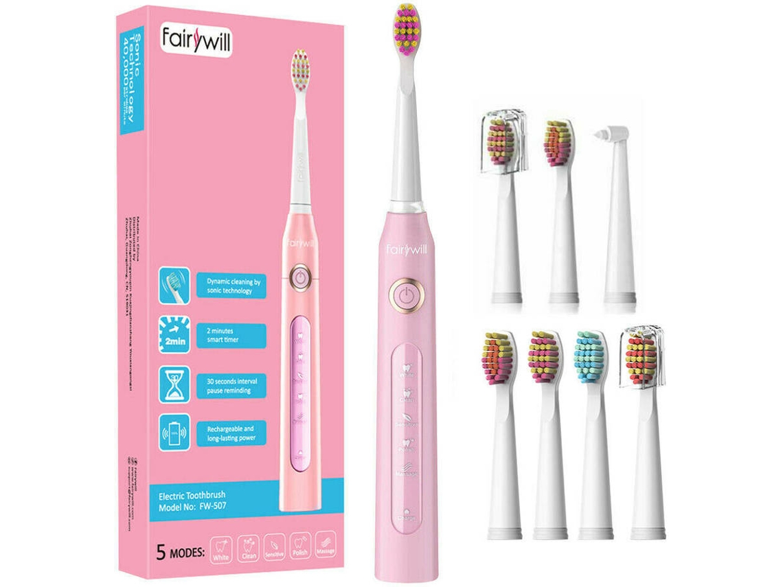 Cepillo de Dientes El ctrico y 7 Recambios FAIRYWILL FW 507 Rosa