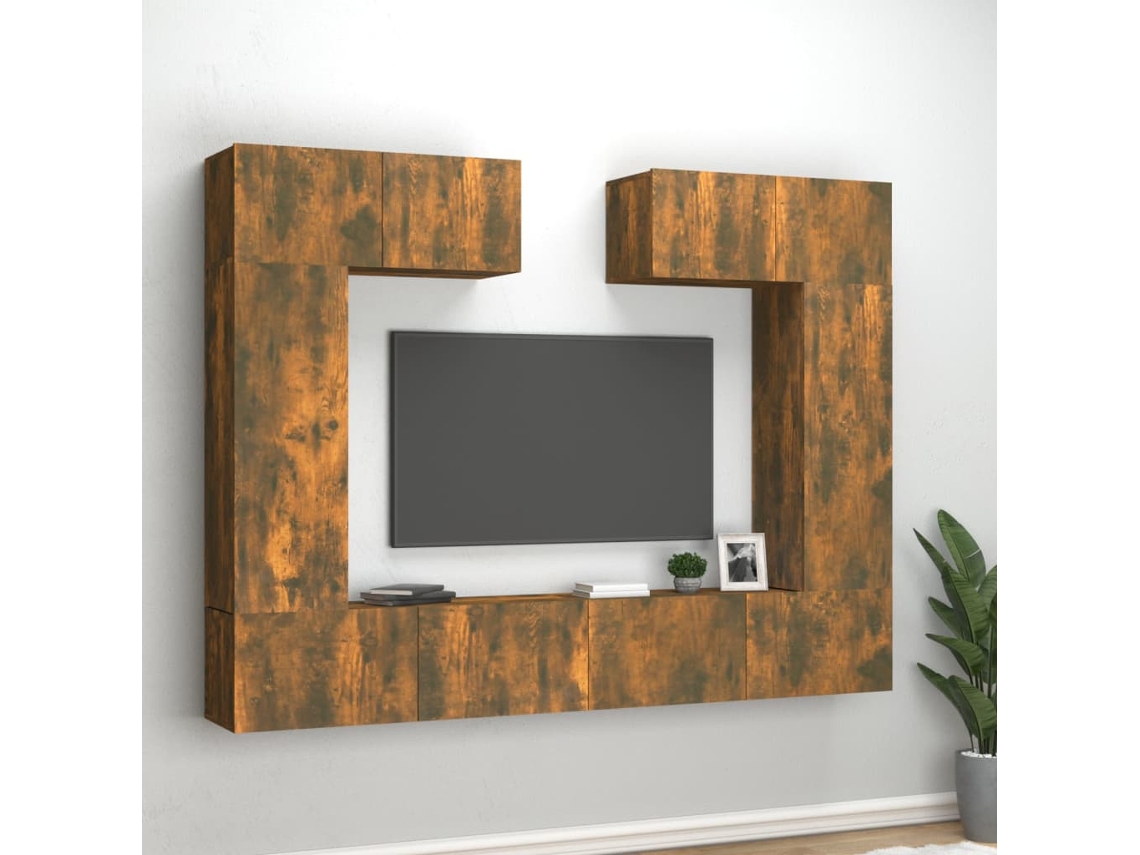 Pack Muebles de Armario Tv 6 Pzs Madera Procesada Roble Ahumado