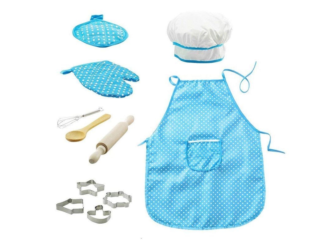 Juego de juguetes de chef Linjou con disfraz y accesorios de cocina, 11 piezas, regalo ideal para niños de 3 años en adelante, azul