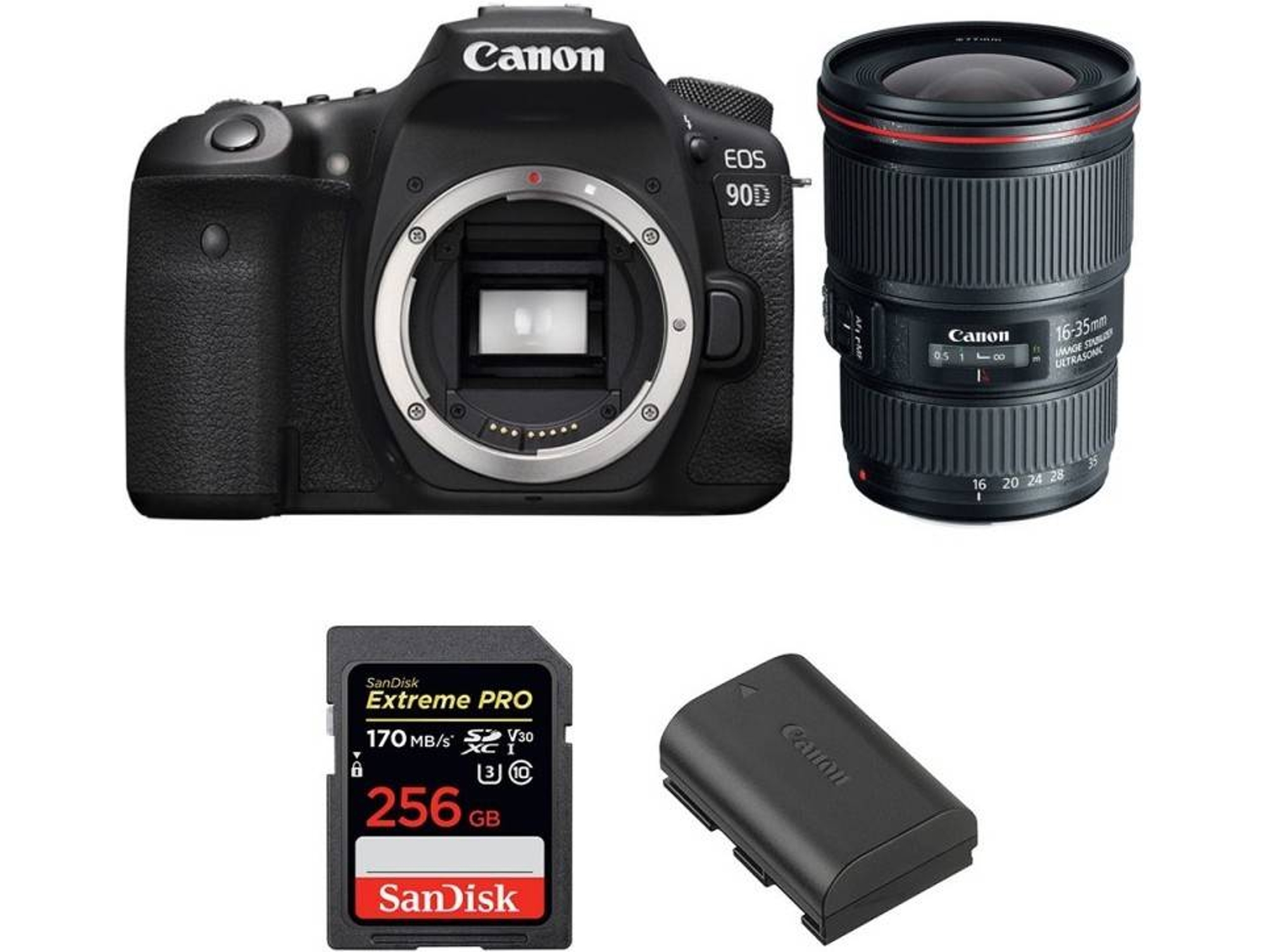 Kit Cámara Réflex CANON EOS 90D EF 16-35mm f/4L USM + SanDisk