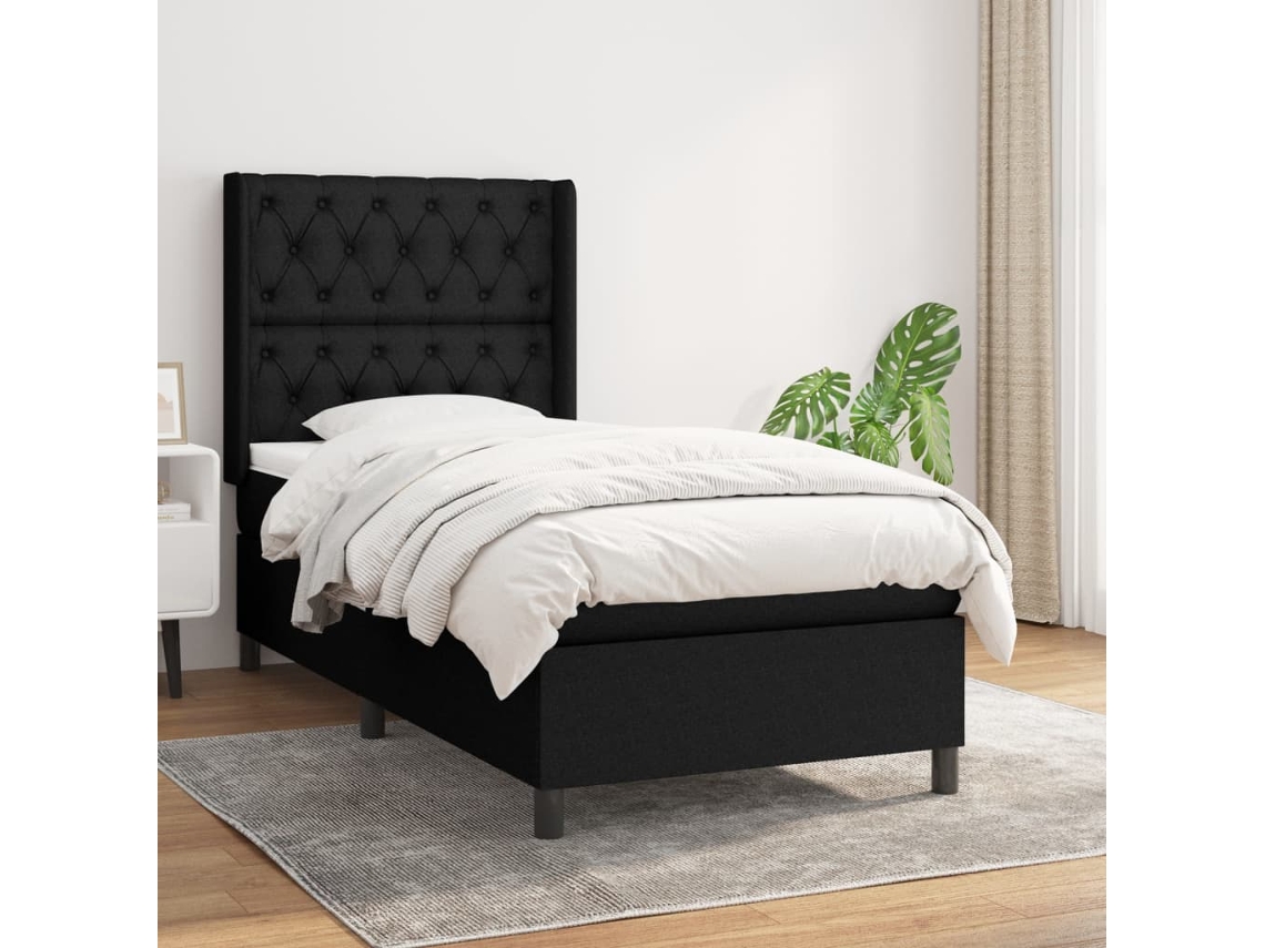 Cama Box Spring Con Colchón Tela Negro 80x200 Cm