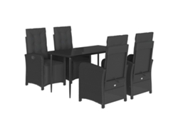 Juego de 5 piezas de comedor de jardín con cojines de mimbre, color negro, EXCLUSIVA DE LA CASA
