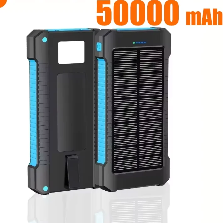Banco De Energía Solar Para Exteriores, Resistente Al Agua, Con Dos Puertos Usb (azul, 50 000 Mah)