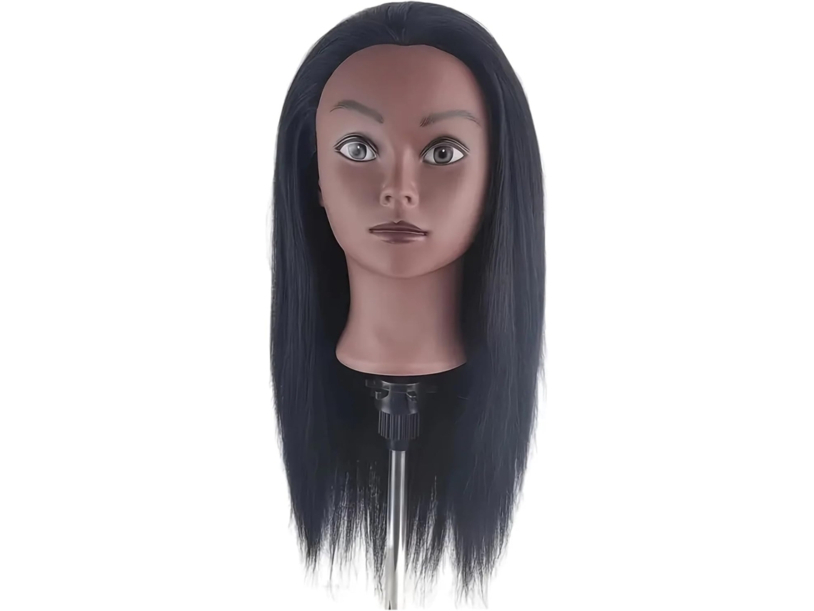 Cabeza De Maniquí Negra De 40 Cm Con Cabello Sintético Para Practicar Trenzado Y Peinado.
