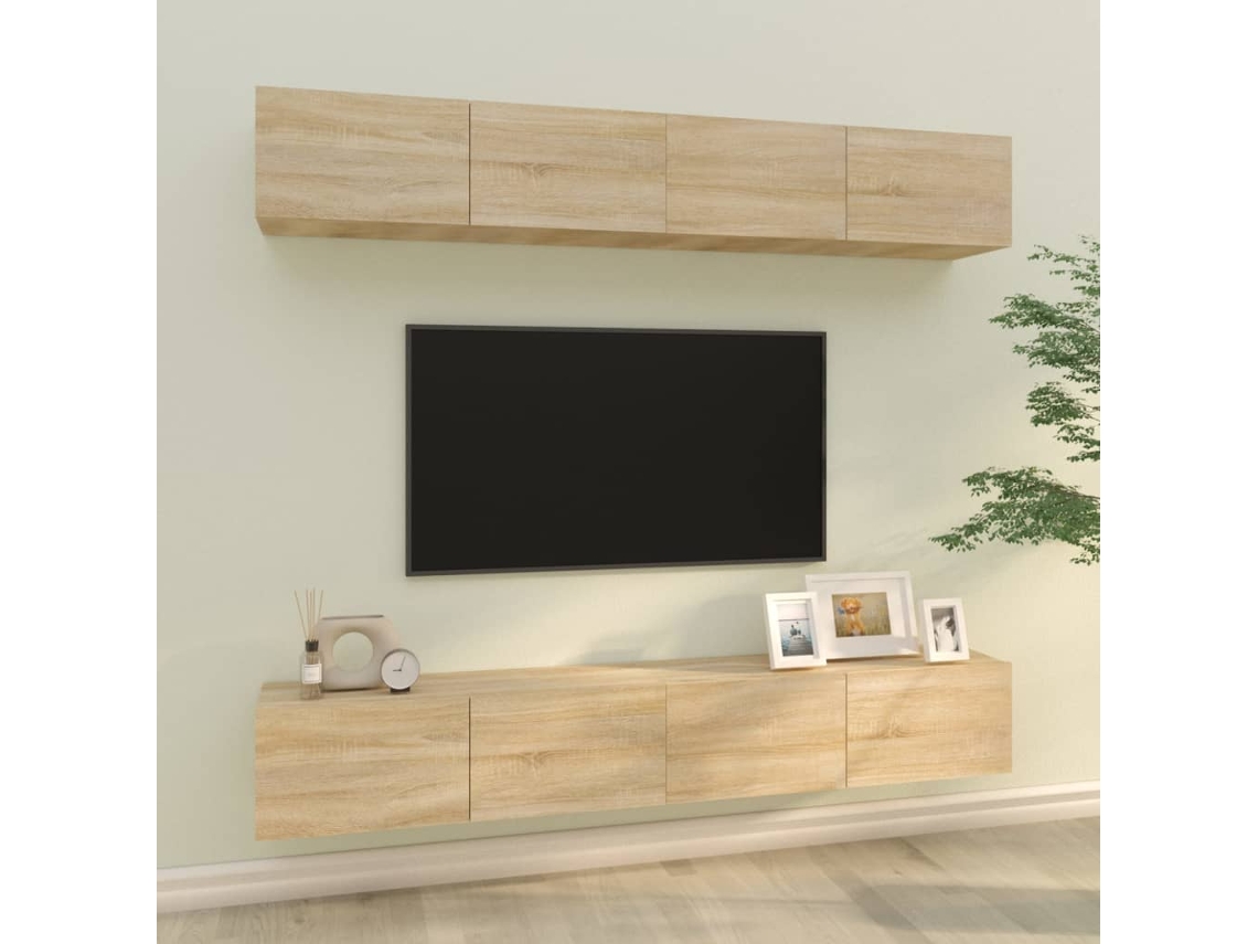 Estantería/Muebles de TV para Pared 4 Pzs 100X30X30 Cm Roble Sonoma