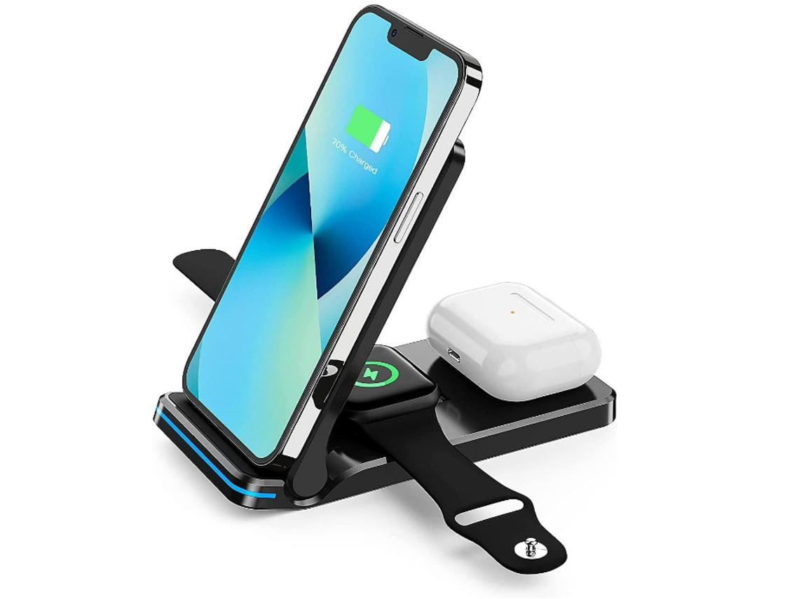 Cargador Inalámbrico 3 En 1, Plegable, Estación De Carga Rápida Inalámbrica Para Iphone 15/14/13/12/11/xs/xr/x/8 (negro)