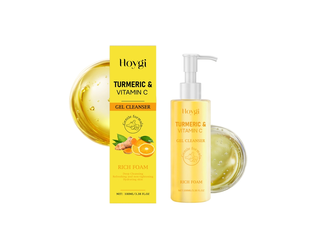 Limpiador facial con coco y cúrcuma para una piel sana.