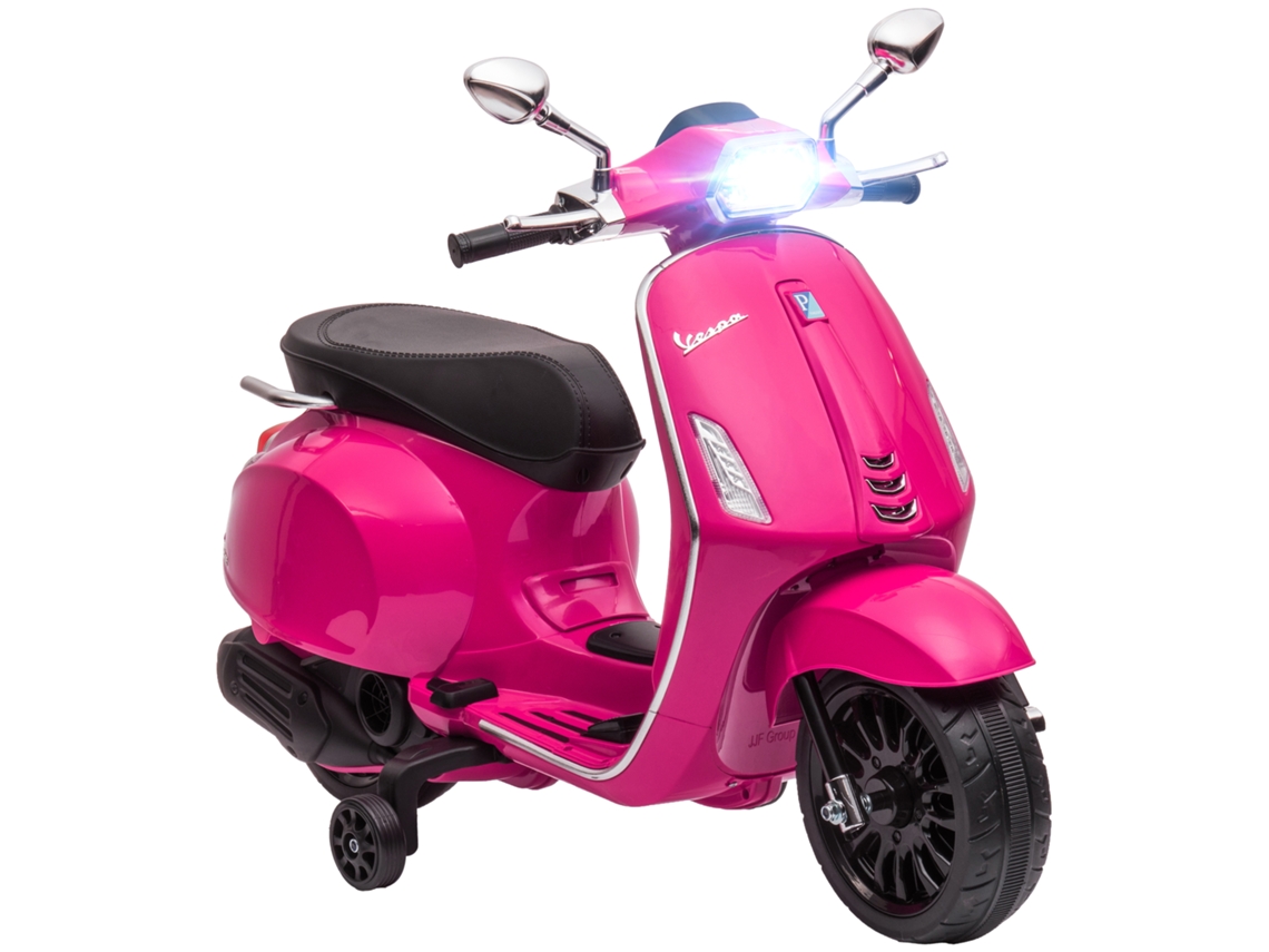 Motocicleta eléctrica para niños con licencia Vespa de 6 V con USB MP3, luz LED, radio FM, velocidad de 3 km/h, 107 x 47 x 73 cm, rosa, ZENCORE SERVICES