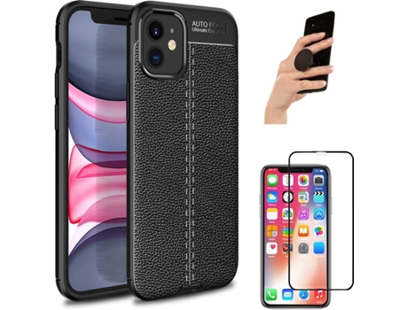 Carcasa + Protector + Popsocket iPhone 12 mini Rugged Leather Negro