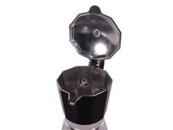 Cafetera italiana Moka Espresso Any Morning en aluminio negro, 240 ml, fácil de limpiar.
