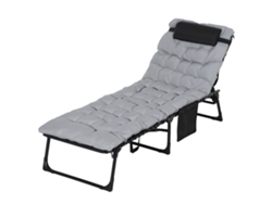 Silla Jardín Plegable 5 Posiciones Cojín 120 Kg Acero 58x189x32,5 Cm Gris Claro