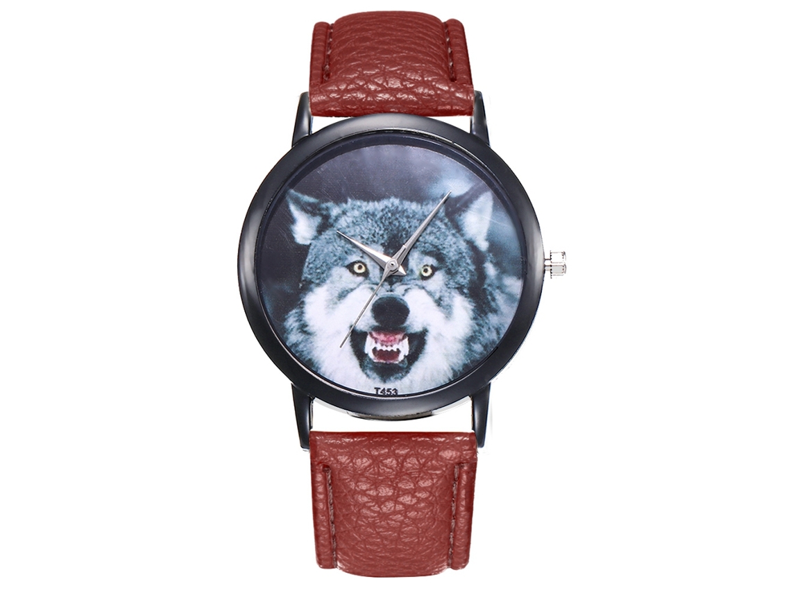 Reloj De Pulsera Para Hombre Ultrafino Con Dial De Cabeza Animal Analógico Cuarzo Correa Pu Café