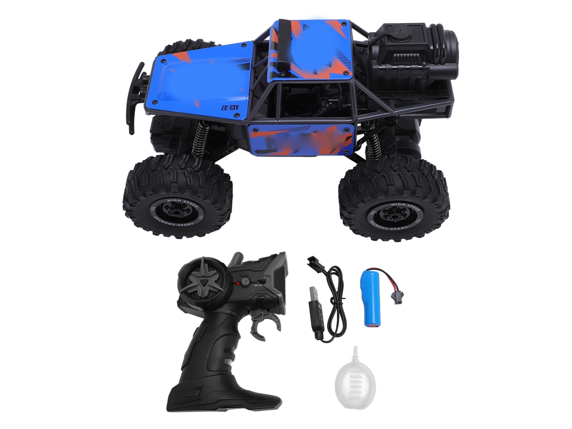 -coche Rc De Off Road 2.4g Con Spray Y Luces Control Remoto Inalámbrico 5 Canales Juguete De Aleación Azul Para Niños