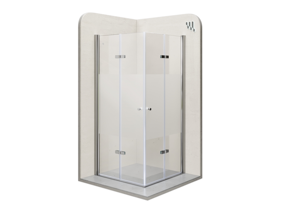 Mampara de Ducha Emma 90x90x180cm -NO REVERSIBLE- Puerta plegable, Ajuste 88,5-90,5x88,5-90,5cm - Perfiles Cromados, Cristal parcial satinado 6mm