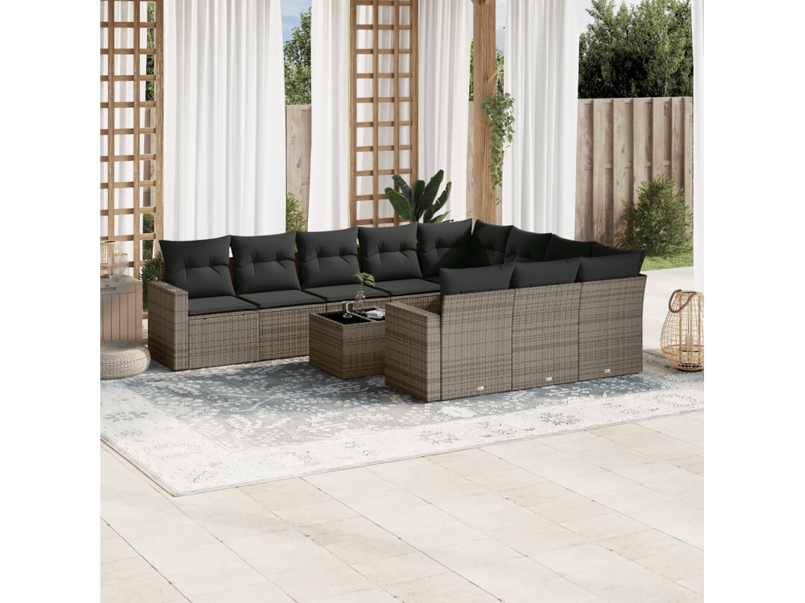 Conjunto de sofás de jardín de 11 piezas DKD Home Decor con cojines de mimbre gris