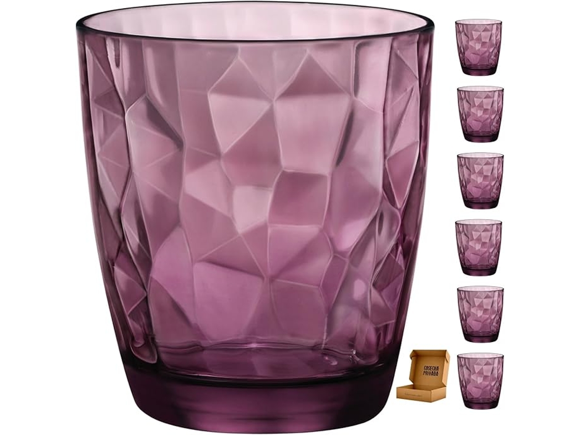 6 Vasos Diamond Morado Perfecto Para Uso En Casa, Restaurante Y En Fiesta, Ligeros Y Resistentes Con Acabado De Diamantes (morado, 39 Cl)