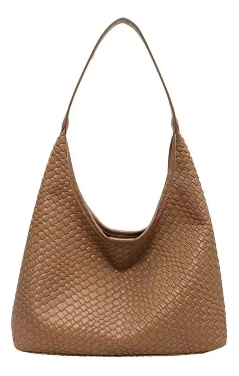 Bolso grande de piel sintética tejida para mujer, bolso de hombro