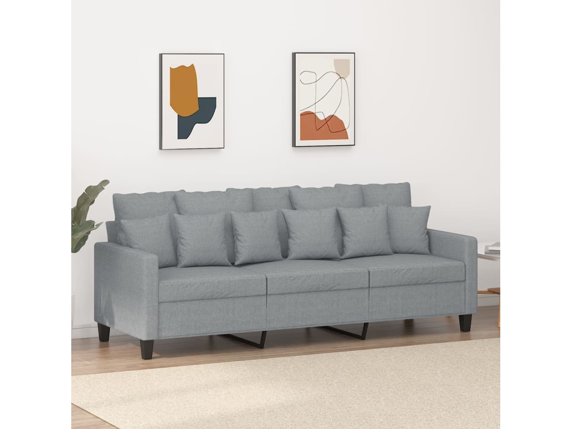 Sofá De 3 Plazas De Tela Gris Claro 180 Cm