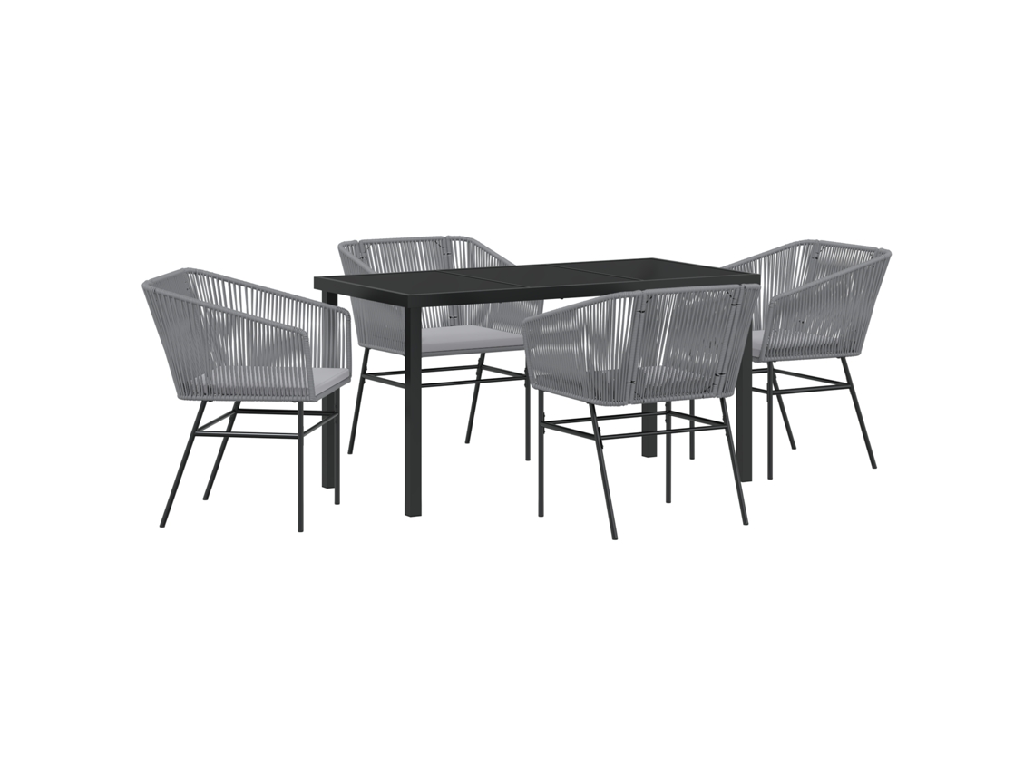 Conjunto de comedor de jardín Vidaxl de 5 piezas con cojines, gris, ratán sintético