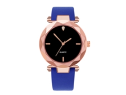 Reloj De Pulsera De Cuarzo Para Mujer Con Correa De Piel Sintética Y Decoración De Diamantes De Imitación, Azul Marino.