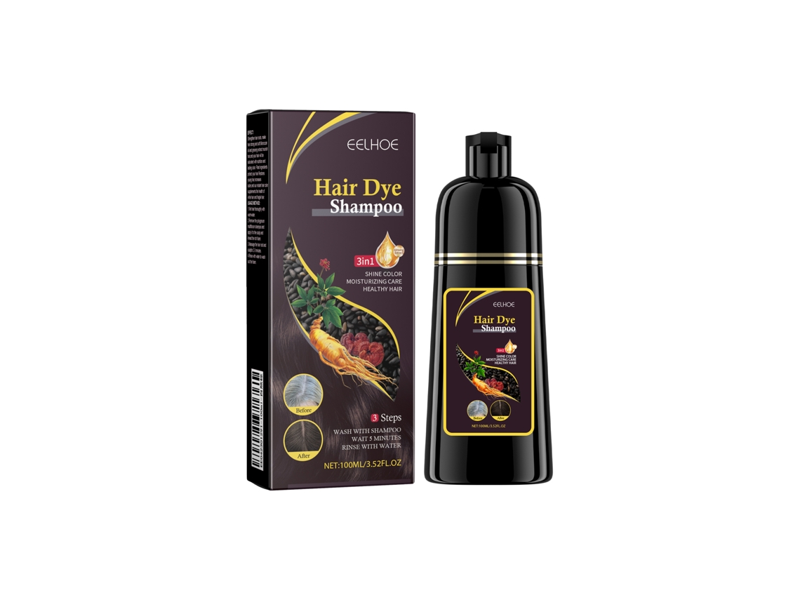 Champú castaño natural, tinte de blanco a negro con ginseng y ganoderma para un cabello más grueso y saludable.