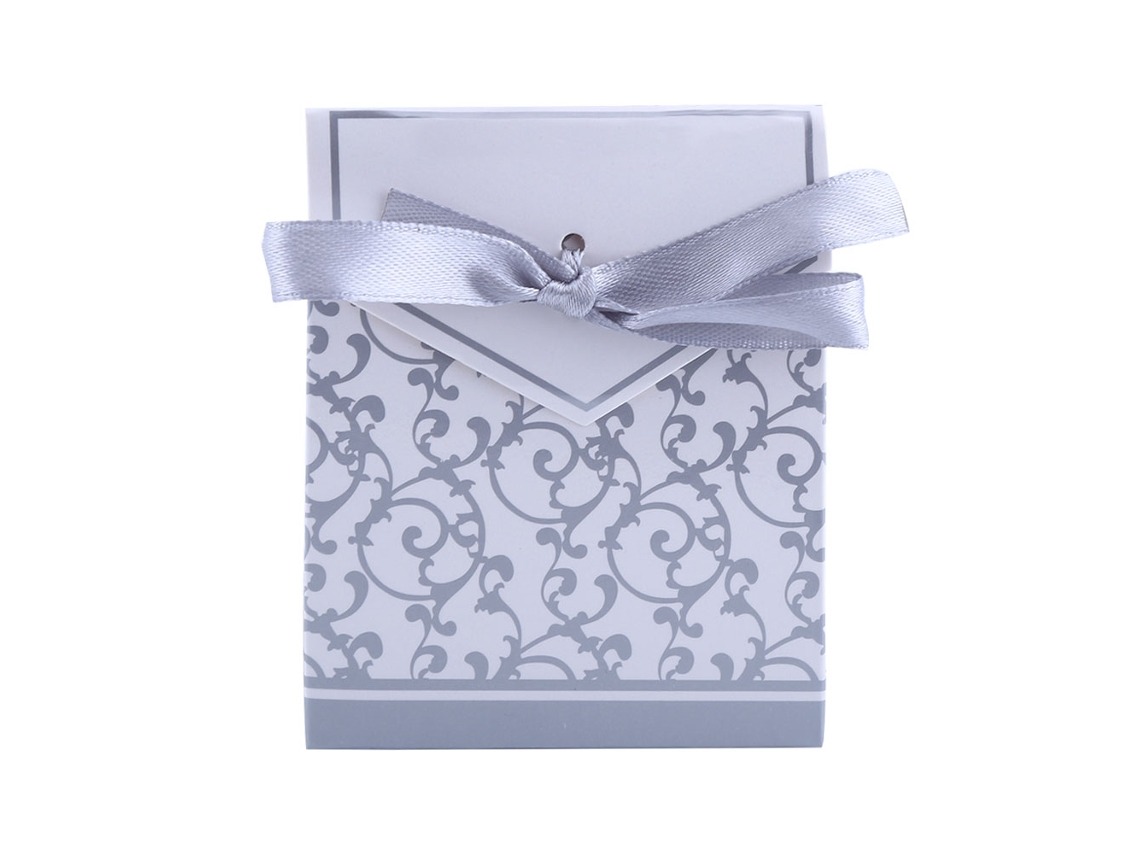 10 Cajas De Dulces Con Cinta, Regalo Para Bodas Y Fiestas, Flores Plateadas, Papel.
