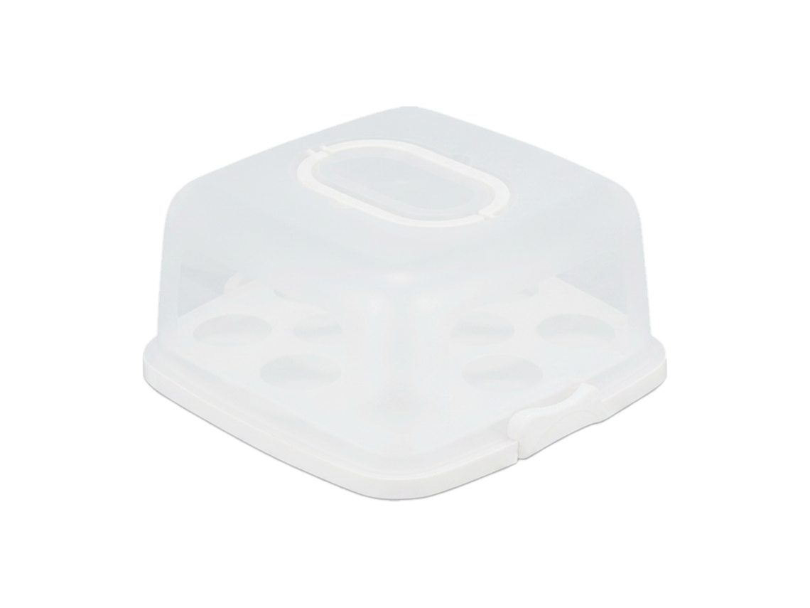 Caixa Para Bolos Relaxdays, Quadrada, Portátil, Para Bolos E Muffins, Lavável, 16x34x32,5 Cm, Branco/transparente