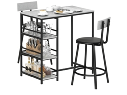 Juego De Comedor Con Mesa Alta, 2 Taburetes, Estantes De Almacenamiento, Gris Y Negro.