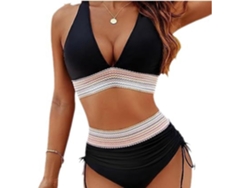 Traje De Baño De Mujer De Talle Alto Con Efecto Push-up, Escote En V Y Cordón Ajustable.